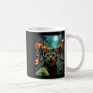 Rolig katt selfie Halloween zombies humor Kaffemugg