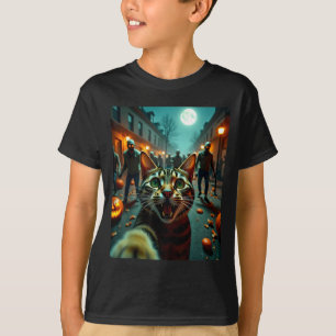 Rolig katt selfie Halloween zombies humor T Shirt
