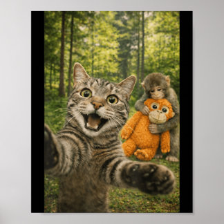 Rolig katt-selfie med babyapa Djur Poster