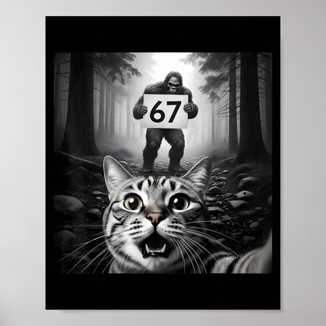 Rolig katt-selfie med Bigfoot 67 Six Seven Meme Ja Poster (Framsidan)
