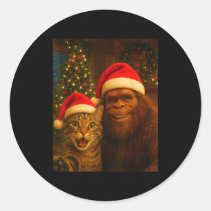 Rolig katt-selfie med Bigfoot jul Sasquatch Runt Klistermärke