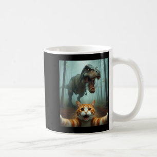 Rolig katt-selfie med dinosauriegrafik för män kvi kaffemugg