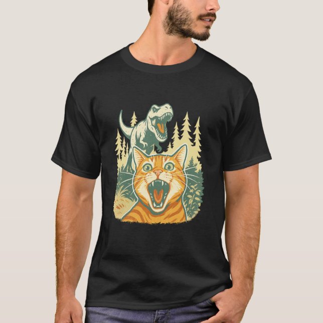 Rolig katt-selfie med T Rex-dinosaurie Shirt (Framsida)