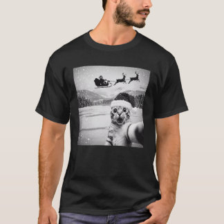 Rolig katt-selfie med tomte jul t shirt