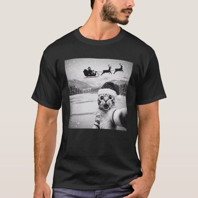 Rolig katt-selfie med tomte jul t shirt (Framsida)