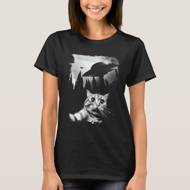 Rolig katt-selfie med UFOs T Shirt (Framsida)