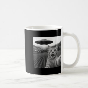 Rolig katt-selfie med utomjording och ufo för män kaffemugg