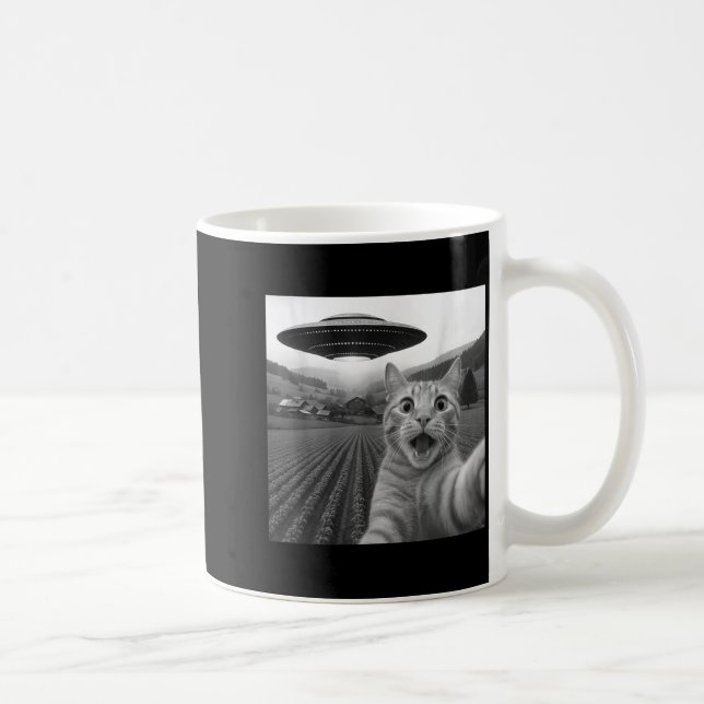 Rolig katt-selfie med utomjording och ufo för män  kaffemugg (Höger)