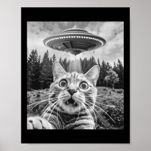 Rolig katt-selfie med utomjording ufo för män och  poster