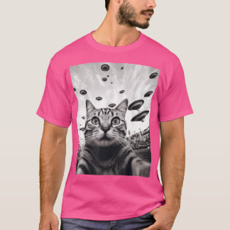 Rolig Katt Selfie Ufo T Shirt