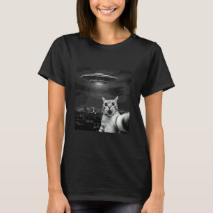 Rolig katt-selfie UFO-tröja Alien Invasion Sci Fi T Shirt