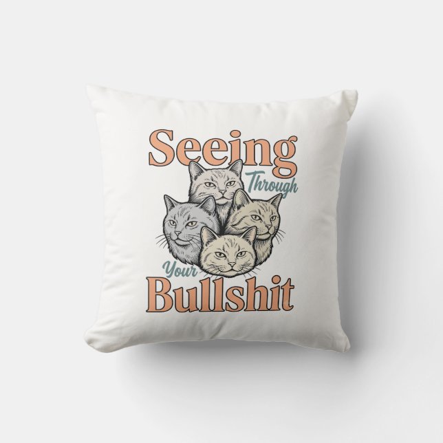 Rolig Katt Ser Genom Din Vintage Design Kudde (Framsida)