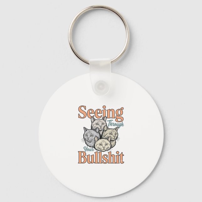 Rolig Katt Ser Genom Din Vintage Design Nyckelring (Framsida)