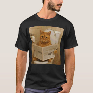 Rolig Katt Sitter på Toaletten Läsande Tidning T Shirt