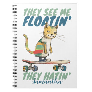 Rolig katt skateboard de hatar present för barn anteckningsbok