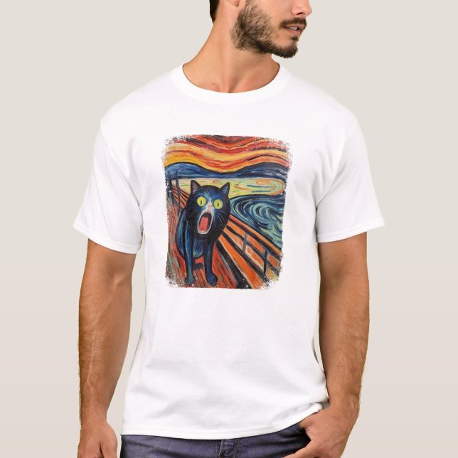 rolig KATT Skrik av Edvard Expressionism T Shirt (Framsida)