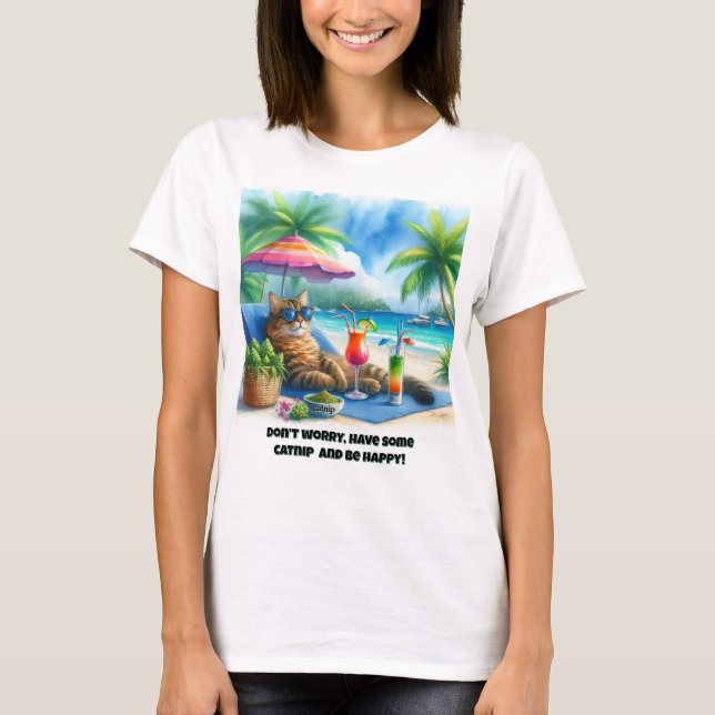 Rolig Katt Slogan Katnip  T Shirt (Framsida)