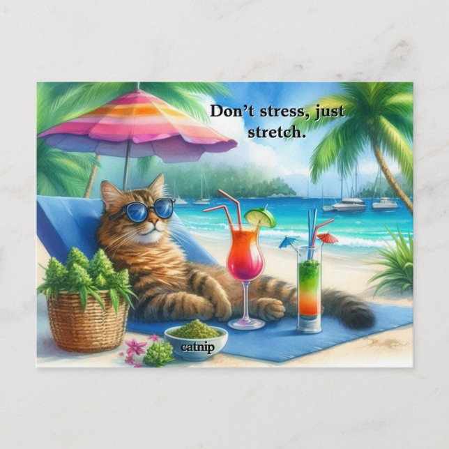 Rolig Katt Slogan Kitty på Stranden Vykort (Framsida)
