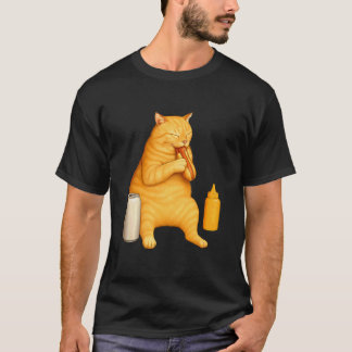 Rolig katt som äter korv för matlovers och kattäls t shirt