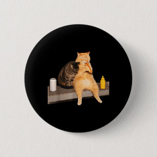 Rolig Katt som äter korv Vintage Katt Män Kvinnor Knapp