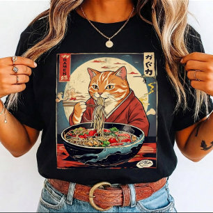 Rolig katt som äter Ramen Japanska för kattälskare T Shirt