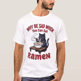 Rolig Katt som äter Ramen Lycka T Shirt