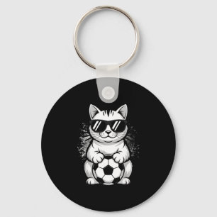 Rolig katt som bär solglasögon spelar fotboll nyckelring