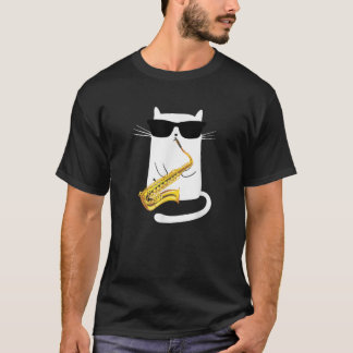 Rolig katt som bär solglasögon spelar saxofon f t shirt