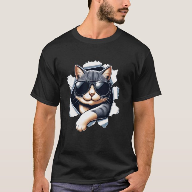 Rolig katt som bär solglasögon t shirt (Framsida)
