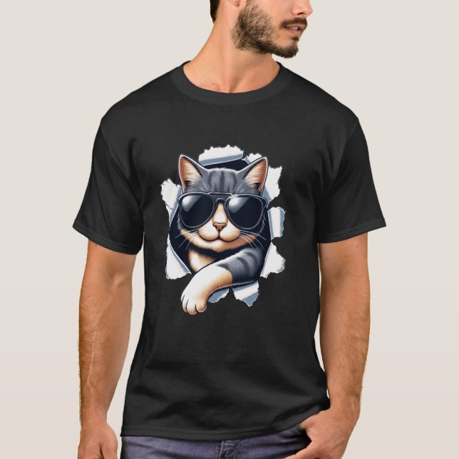 Rolig katt som bär solglasögon t shirt (Framsida)