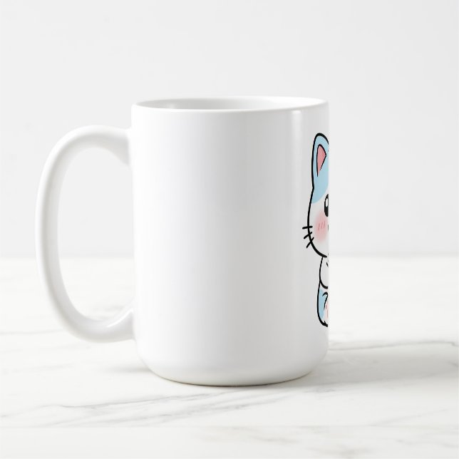 Rolig katt som dricker en söt dryck kaffemugg (Vänster)