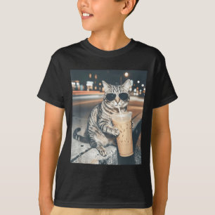 Rolig katt som dricker iskaffe för män meme t shirt