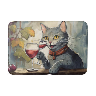 Rolig katt som dricker vin badrumsmatt! badrumsmatta