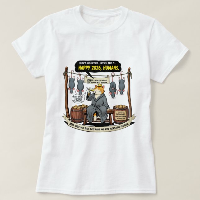 Rolig katt som firar 2026T-Shirt T Shirt (Design framsida)