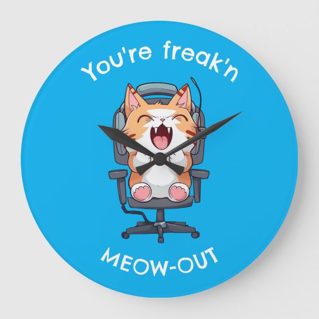 Rolig Katt som Freak'n Meow Ut Stor Klocka (Framsida)