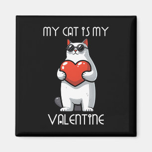 Rolig katt som håller hjärta för Alla hjärtans dag Magnet