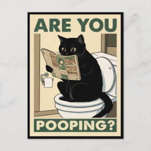 Rolig katt som läser tidning på toaletten vykort