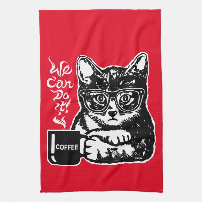 Rolig katt som motiveras av kaffe kökshandduk (Vertikal)