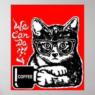 Rolig katt som motiveras av kaffe poster