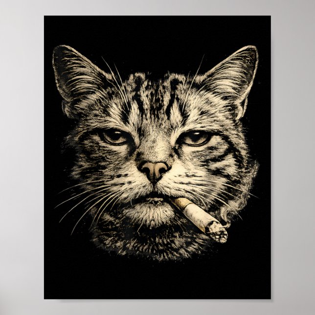 Rolig katt som röker cigarett feline tabby poster (Framsidan)
