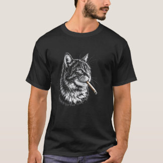 Rolig katt som röker cigarr cigarett, hipster röka t shirt
