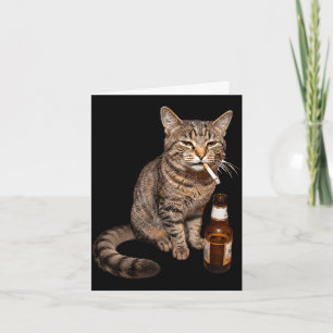 Rolig katt som röker dricker öl meme dum kort