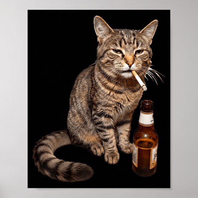 Rolig katt som röker och dricker öl meme dum poster (Framsidan)