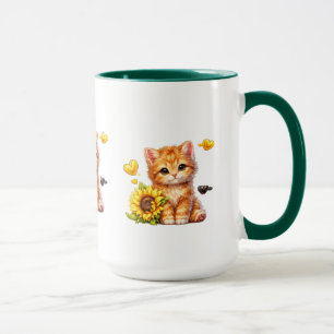 Rolig katt som sitter på kaffekopp konst