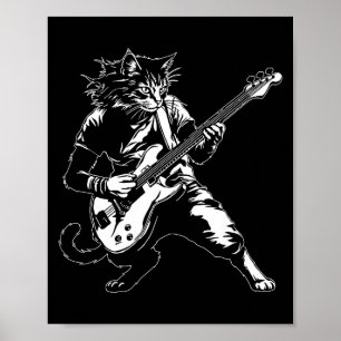 Rolig katt som spelar B gitarr Rockmusikälskare Mu Poster