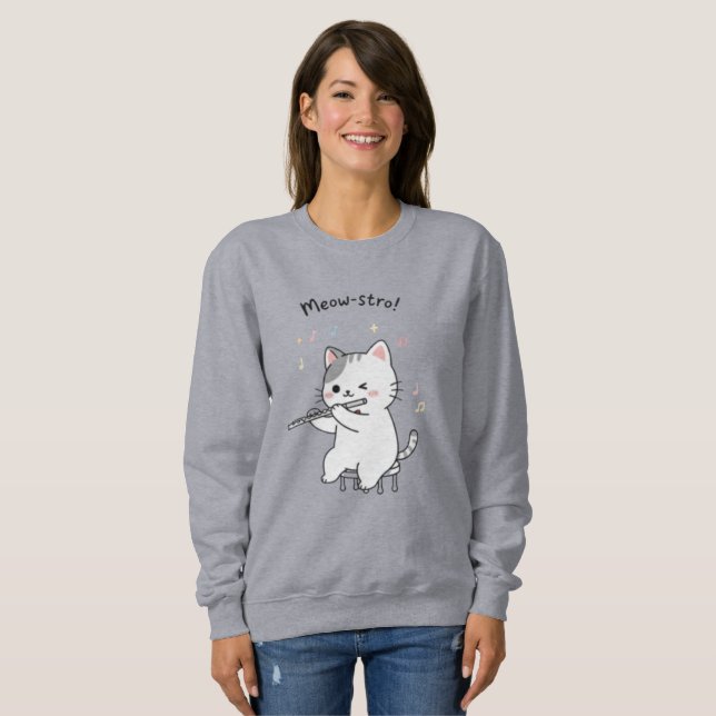 Rolig katt som spelar flöjt Dammodet T Shirt (Hel framsida)