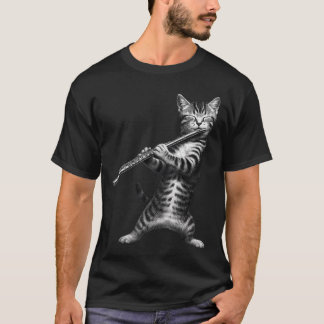 Rolig Katt som spelar Flöjt för Kattälskare Kattma T Shirt