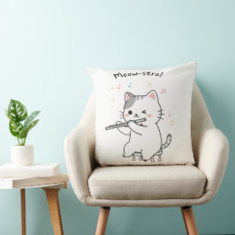 Rolig katt som spelar flöjt kudde