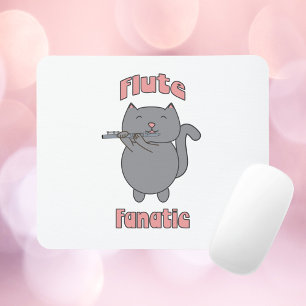 Rolig Katt som Spelar Flöjt Musikälskare Musiker T Musmatta