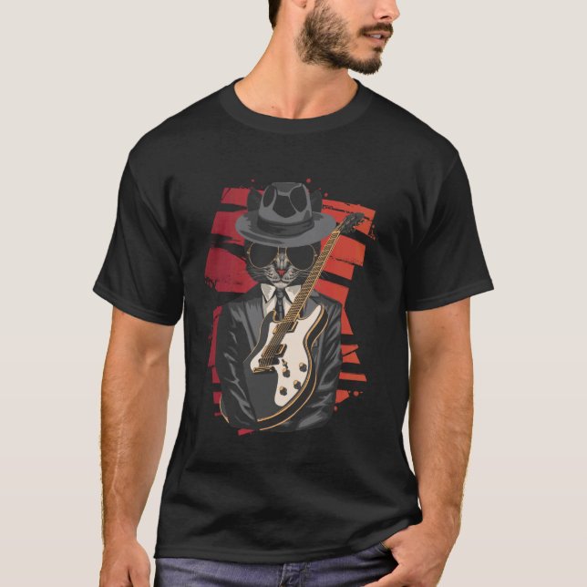 Rolig katt som spelar gitarr Bluesmusik älskare Gi T Shirt (Framsida)